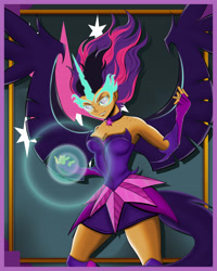 Size: 3780x4724 | Tagged: safe, alternate version, artist:kenuma, character:midnight sparkle, character:twilight sparkle, species:human, equestria girls:friendship games, g4, my little pony: equestria girls, my little pony:equestria girls, armpits, bare shoulders, clothing, cutie mark, digital art, energy, female, freckles, human coloration, long hair, midnight sparkle, new version, skin, solo, wings