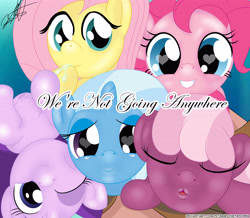 Size: 5016x4381 | Tagged: safe, artist:stormythetrooper, character:cheerilee, character:fluttershy, character:pinkie pie, character:starlight glimmer, character:trixie, species:earth pony, species:pegasus, species:pony, species:unicorn, adorable face, cheeribetes, crying, cute, dialogue, diapinkes, diatrixes, drool, eyes closed, female, glimmerbetes, gradient background, grin, heart eyes, kissing, looking at you, mare, offscreen character, offscreen human, one eye closed, pov, shyabetes, signature, smiling, smiling at you, tears of joy, upside down, wingding eyes, wink