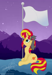 Size: 3741x5409 | Tagged: safe, artist:stormythetrooper, character:sunset shimmer, species:pony, species:unicorn, hybrid, long ears, original species, surrender, white flag
