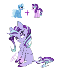 Size: 2100x2500 | Tagged: safe, artist:crystalcontemplator, character:starlight glimmer, character:trixie, oc, parent:starlight glimmer, parent:trixie, parents:startrix, species:pony, species:unicorn, ship:startrix, female, leonine tail, lesbian, magical lesbian spawn, next generation, offspring, shipping, simple background, white background