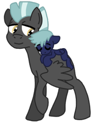 Size: 299x383 | Tagged: safe, artist:dexterousdecarius, base used, character:thunderlane, oc, oc:buster, oc:cloud buster, parent:rainbow dash, parent:thunderlane, parents:thunderdash, species:pony, father and son, male, no tail, offspring, ponies riding ponies, riding, simple background, transparent background