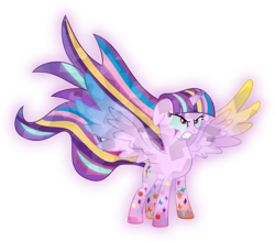 Size: 952x839 | Tagged: safe, artist:kimberlythehedgie, character:applejack, character:fluttershy, character:pinkie pie, character:rainbow dash, character:rarity, character:spike, character:starlight glimmer, character:twilight sparkle, species:alicorn, species:crystal pony, species:pony, alicornified, angry, battle pose, battle stance, colored wings, combination, combined magic, context is for the weak, crystal, crystallized, cutie mark magic, female, floppy ears, furious, fusion, glow, glowing body, glowing cutie mark, gradient hooves, gradient wings, infuriated, mane seven, mane six, multicolored wings, multiple cutie marks, powerful, princess, princessified, race swap, rainbow power, rainbow power-ified, ready to fight, scar, simple background, solo, starlicorn, this isn't even my final form, transparent background, wat, wings, xk-class end-of-the-world scenario