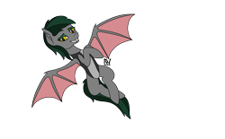 Size: 2550x1586 | Tagged: safe, artist:nightwind-arts, oc, oc only, oc:nightwind, species:bat pony, species:pony, bat pony oc, bat wings, clothing, crossed hooves, female, flying, grin, looking at you, mare, smiling, solo, spread wings, swimsuit, wings