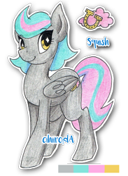 Size: 1164x1592 | Tagged: safe, artist:cihiiro, oc, oc only, oc:squish, species:pegasus, species:pony, female, mare, pegasus oc, reference sheet, simple background, solo, starry eyes, traditional art, transparent background, wingding eyes, wings