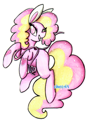 Size: 1776x2395 | Tagged: safe, artist:cihiiro, oc, oc only, oc:cass, species:pony, bunny ears, ethereal mane, female, galaxy mane, grin, heart, mare, rearing, simple background, smiling, solo, tattoo, transparent background, wingding eyes
