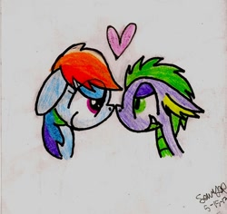 Size: 878x828 | Tagged: safe, artist:colorfulwonders, character:rainbow dash, character:spike, ship:rainbowspike, female, love, male, shipping, straight