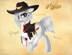 Size: 1022x782 | Tagged: safe, artist:queenofsilvers, species:pony, ashe (overwatch), overwatch, ponified