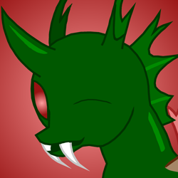 Size: 1694x1694 | Tagged: safe, artist:hybrid-changling, oc, oc only, oc:hybrid changeling, species:changeling, changeling oc, fangs, gradient background, green changeling, one eye closed, red eyes, solo, wink