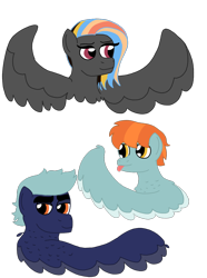 Size: 772x1035 | Tagged: safe, artist:dexterousdecarius, oc, oc:buster, oc:cloud buster, parent:rainbow dash, parent:thunderlane, parents:thunderdash, species:pegasus, species:pony, ambiguous gender, brother and sister, female, male, mare, offspring, pegasus oc, siblings, simple background, spread wings, stallion, tongue out, transparent background, two toned wings, wings