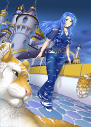 Size: 1542x2156 | Tagged: safe, artist:jay-kuro, character:princess luna, species:human, big cat, clothing, commission, female, humanized, looking at you, s1 luna, tiger