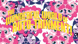 Size: 1366x768 | Tagged: safe, artist:ianpony98, character:pinkie pie, character:twilight sparkle, 3d text, kaleidoscope, stock vector, text, title sequence, veggietales