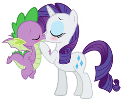 Size: 985x811 | Tagged: safe, artist:georgegarza01, character:rarity, character:spike, species:dragon, species:pony, species:unicorn, ship:sparity, blushing, female, kissing, male, mare, shipping, straight, vector