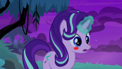 Size: 1054x594 | Tagged: safe, artist:gooeybird, edit, edited screencap, screencap, character:starlight glimmer, species:pony, species:unicorn, comic:the love birds, episode:student counsel, 1000 hours in ms paint, blushing, comic, female, glowing horn, horn, implied sunburst, implied twilight sparkle, magic, mare, night, part 4, shocked