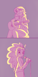 Size: 1125x2250 | Tagged: safe, artist:suchosophie, character:adagio dazzle, character:sunset shimmer, species:human, ship:sunsagio, my little pony:equestria girls, blushing, female, flirting, guitar, lesbian, microphone, musical instrument, one eye closed, playing instrument, rough sketch, shipping, simple background, simple shading, wink