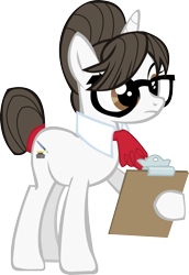 Size: 742x1076 | Tagged: safe, artist:thebosscamacho, character:raven inkwell, species:pony, species:unicorn, choker, clipboard, female, glasses, mare, simple background, solo, transparent background, vector