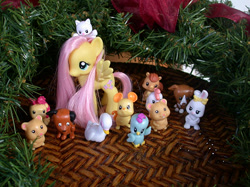 Size: 455x341 | Tagged: safe, artist:phasingirl, character:fluttershy, species:bird, species:dog, species:duck, species:rabbit, animal, cat, christmas, christmas decoration, custom, hamster, holiday, irl, photo, that pony sure does love animals, toy