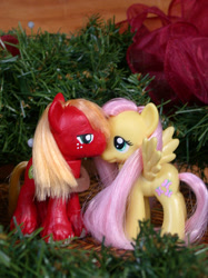 Size: 341x455 | Tagged: safe, artist:phasingirl, character:big mcintosh, character:fluttershy, ship:fluttermac, christmas, christmas decoration, custom, female, holiday, irl, looking at each other, male, photo, shipping, straight, toy