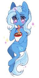 Size: 705x1386 | Tagged: safe, artist:kitten-in-the-jar, character:trixie, species:pony, species:unicorn, blushing, chopsticks, dexterous hooves, eating, female, food, heart eyes, mare, noodles, ramen, simple background, solo, sparkles, starry eyes, transparent background, white outline, wingding eyes