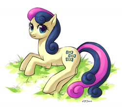 Size: 1200x1050 | Tagged: safe, artist:katiramoon, character:bon bon, character:sweetie drops, species:pony, female, grass, looking at you, mare, solo