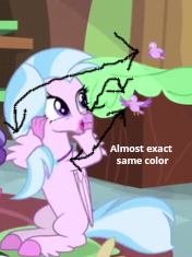 Size: 176x235 | Tagged: safe, artist:gooeybird, edit, edited screencap, screencap, character:silverstream, species:bird, species:hippogriff, spoiler:interseason shorts, 1000 hours in ms paint, animal, arrows, cropped, female, hands on face, happy, ironic, looking at something, open mouth, say what, sitting, solo, teacher of the month (episode), why
