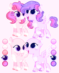 Size: 1951x2409 | Tagged: safe, artist:sh3llysh00, base used, oc, oc only, oc:bubblegum, oc:cotton candy, parent:pinkie pie, parent:twilight sparkle, parents:twinkie, species:pegasus, species:pony, bald, female, filly, magical lesbian spawn, offspring, reference sheet, tail feathers