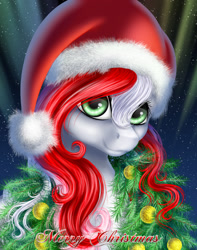 Size: 1263x1600 | Tagged: safe, artist:flyingpony, character:mistletoe, species:pony, g3, christmas, clothing, female, g3 to g4, generation leap, hat, holiday, santa hat, solo