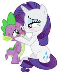 Size: 752x943 | Tagged: safe, artist:georgegarza01, character:rarity, character:spike, species:dragon, species:pony, species:unicorn, ship:sparity, female, kiss mark, kissing, lipstick, male, mare, shipping, show accurate, simple background, straight, transparent background, vector