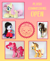 Size: 1060x1309 | Tagged: safe, artist:lioncubcreations, oc, species:alicorn, species:anthro, species:earth pony, species:pegasus, species:pony, species:unicorn, advertisement, anthro with ponies, clothing, commission, commission info, cute, plushie, socks
