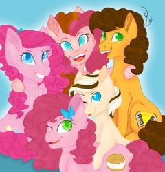 Size: 1280x1331 | Tagged: safe, artist:wispyaxolotl, character:cheese sandwich, character:pinkie pie, parent:cheese sandwich, parent:pinkie pie, parents:cheesepie, ship:cheesepie, family, female, male, offspring, shipping, straight