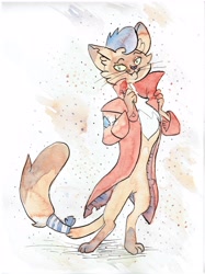 Size: 3616x4832 | Tagged: safe, artist:nedemai, character:capper dapperpaws, species:abyssinian, species:anthro, g4, my little pony: the movie (2017), capperbetes, clothing, coat, cute, male, movie, solo, traditional art, watercolor painting