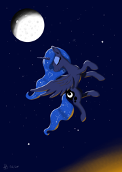 Size: 2048x2897 | Tagged: safe, artist:darkdabula, character:princess luna, species:pony, dusk, flying, moon