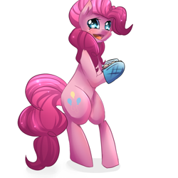 Size: 1000x1000 | Tagged: safe, artist:camellia, character:pinkie pie, bipedal, female, oven mitts, simple background, solo