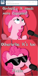 Size: 645x1280 | Tagged: safe, artist:j-brony, artist:nickman983, character:pinkie pie, species:pony, ask tickled pinkie, female, pun, solo, sunglasses