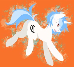 Size: 2048x1868 | Tagged: safe, artist:clair, oc, oc only, oc:clair, oc:clairvoyance, species:pony, species:unicorn, blackletter, heart eyes, lineless, lineless art, lineless fullbody, open mouth, orange background, ribbon, simple background, solo, wingding eyes