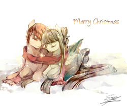 Size: 800x666 | Tagged: safe, artist:soukitsubasa, oc, oc only, clothing, couple, cute, eyes closed, scarf