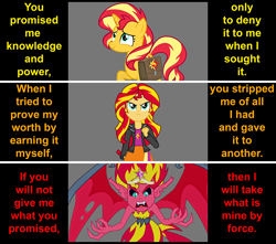 Size: 1134x1003 | Tagged: safe, artist:silverbuller, character:sunset satan, character:sunset shimmer, species:pony, species:unicorn, equestria girls:equestria girls, g4, my little pony: equestria girls, my little pony:equestria girls, bag, big crown thingy, demon, don't dead open inside, element of magic, evil, female, jewelry, mare, regalia, saddle bag, sunset satan, text