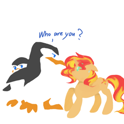 Size: 1024x1024 | Tagged: safe, artist:wimple, character:sunset shimmer, species:bird, species:penguin, species:pony, species:unicorn, crossover, madagascar (movie), private, skipper, the penguins of madagascar
