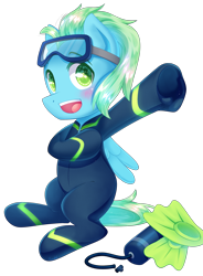 Size: 2774x3775 | Tagged: safe, artist:patchnpaw, oc, oc only, oc:sea glow, species:pegasus, species:pony, air tank, flippers, scuba, scuba mask, simple background, solo, transparent background, wetsuit
