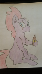 Size: 1836x3264 | Tagged: safe, artist:firestarter, character:tempest shadow, bottle, eye scar, scar, tempest stole my drink, traditional art