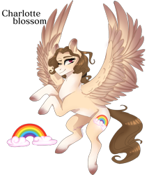 Size: 1991x2222 | Tagged: safe, artist:copshop, oc, oc:charlotte blossom, species:pegasus, species:pony, female, mare, one eye closed, simple background, solo, transparent background, wink