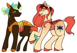 Size: 2029x1395 | Tagged: safe, artist:eonionic, oc, oc only, oc:aphid, oc:ladybug, parent:applejack, parent:queen chrysalis, parents:chrysajack, species:changepony, forked tongue, hybrid, interspecies offspring, magical lesbian spawn, offspring, simple background, tongue out, transparent background, unshorn fetlocks