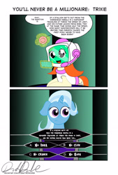 Size: 3006x4441 | Tagged: safe, artist:stormythetrooper, character:trixie, oc, oc:trivial pursuit, species:pony, species:unicorn, trivia, who wants to be a millionaire