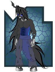 Size: 989x1280 | Tagged: safe, artist:danielssj, oc, oc only, oc:soma, species:anthro, species:changeling, species:earth pony, species:pony, species:unguligrade anthro, abs, angry, changelingified, clothing, collar, digital art, fangs, gloves, horn, looking at you, male, muscles, pants, pecs, solo, species swap, tail