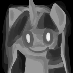 Size: 1024x1024 | Tagged: safe, artist:wimple, character:twilight sparkle, creepy, female, grayscale, head, looking at you, monochrome, solo, staring into your soul