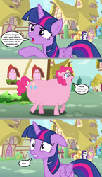 Size: 1280x2208 | Tagged: safe, artist:silverbuller, edit, edited screencap, screencap, character:applejack, character:fluttershy, character:pinkie pie, character:rainbow dash, character:rarity, character:twilight sparkle, character:twilight sparkle (alicorn), character:whoa nelly, species:alicorn, species:earth pony, species:pegasus, species:pony, species:unicorn, comic, fat, mane six, obese, piggy pie, pointing, ponyville, pudgy pie, screencap comic