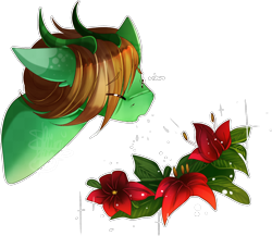 Size: 1770x1537 | Tagged: safe, artist:shiroikitten, oc, oc:kusa, species:dracony, species:dragon, species:pony, flower, hybrid, male, simple background, sneezing, solo, transparent background