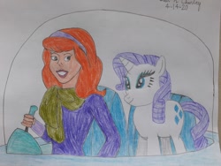 Size: 1280x960 | Tagged: safe, artist:guihercharly, character:rarity, colored pencil drawing, crossover, daphne blake, drawing, driving, glass dome, scooby doo, space car, the jetsons, traditional art