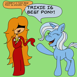 Size: 940x940 | Tagged: safe, artist:thecrimsondm, character:trixie, oc, oc:crimson, best pony, implied twilight sparkle