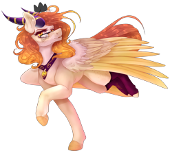 Size: 2800x2500 | Tagged: safe, artist:copshop, oc, oc only, species:pegasus, species:pony, crown, female, horns, jewelry, mare, regalia, simple background, solo, transparent background, two toned wings, wings