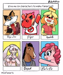 Size: 1715x2048 | Tagged: safe, artist:darka01, character:pinkie pie, species:anthro, species:dog, species:earth pony, species:human, species:pony, alcohol, animal crossing, anthro with ponies, blushing, bojack horseman, bust, cat, crossover, cup, ear piercing, earring, female, isabelle, jewelry, male, mare, out of frame, piercing, six fanarts